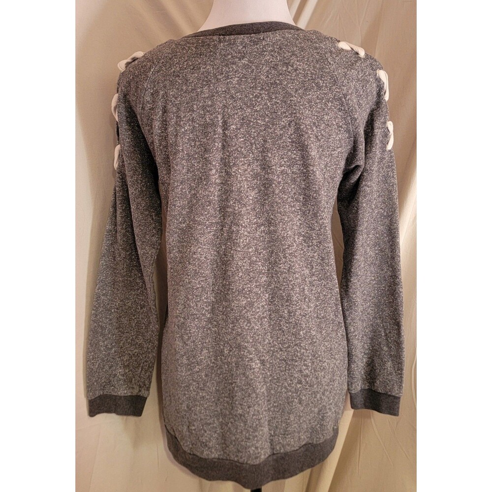 Derek Heart Womens Medium Gray Heathered Pull Over Sweater Tunic Lace Up Top - Picture 5 of 8